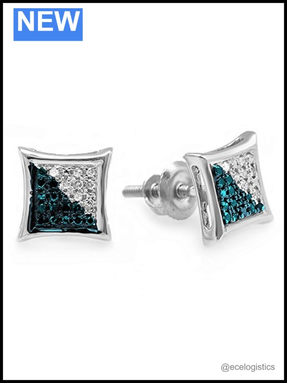 Sterling Silver Diamond Stud Earrings Unisex Screw Back